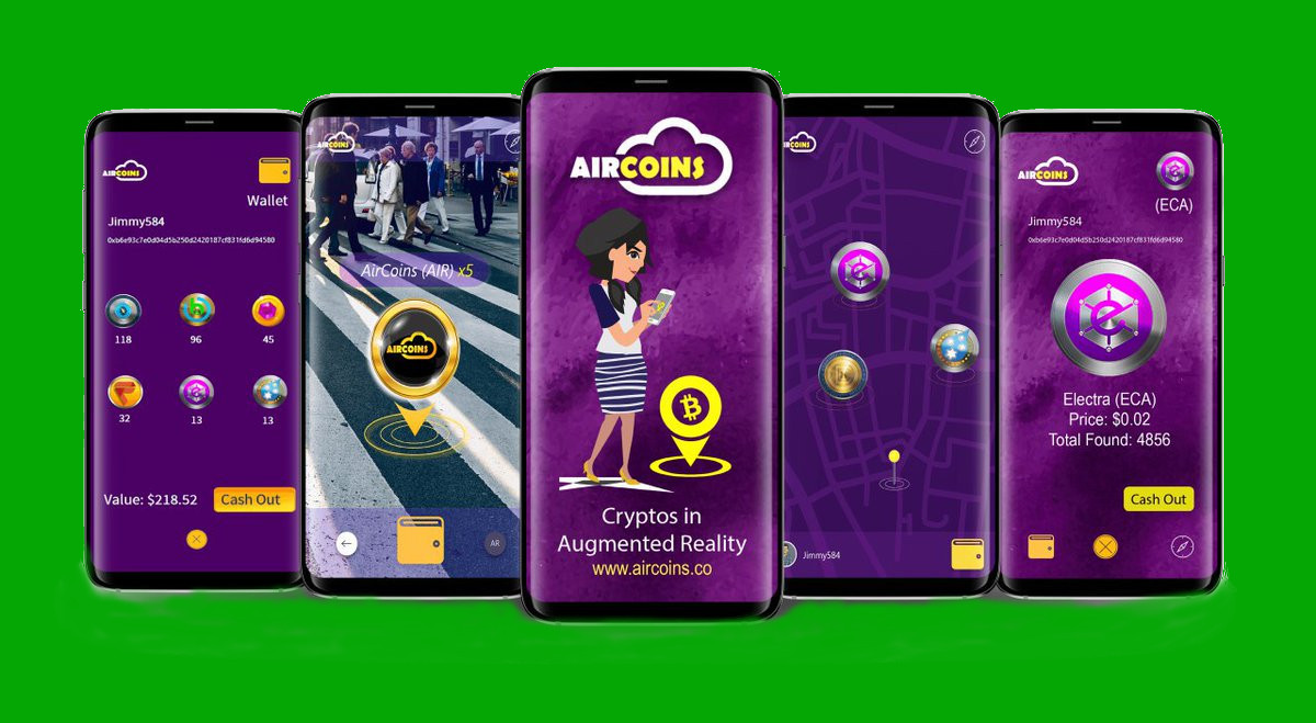 Collect cryptocurrency in augvented reality App Aircoins ...