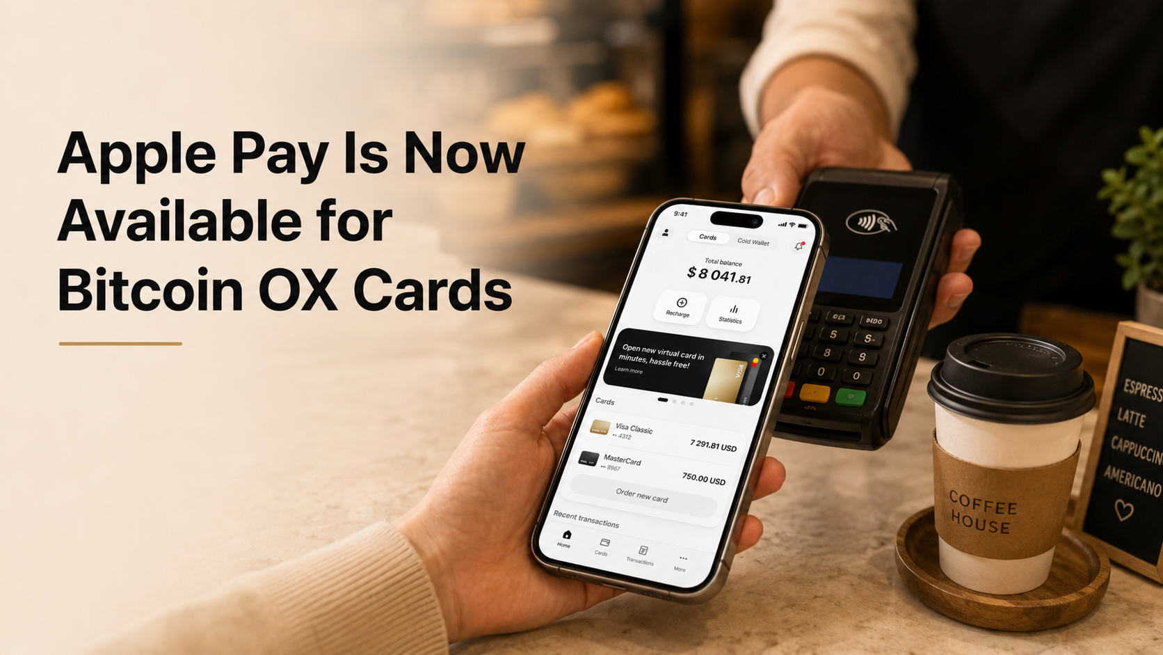 Bitcoin OX crypto card added to Apple Wallet on iPhone